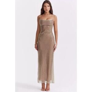 House of CB Alondra Cafe Au Lait Beaded Maxi Dress - Limited Edition